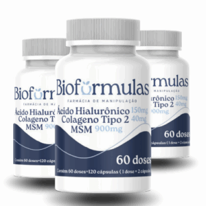 3 frascos Colágeno Tipo 2 + Ácido Hialurônico + MSM - 60 Doses