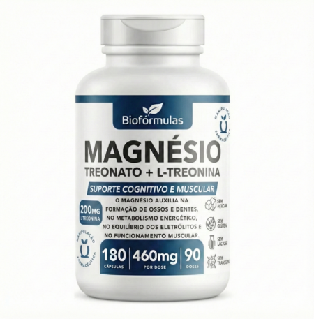 Magnésio Treonato + L-Treonina | Alta Absorção | Suporte Muscular e Nervoso | 180 Cápsulas